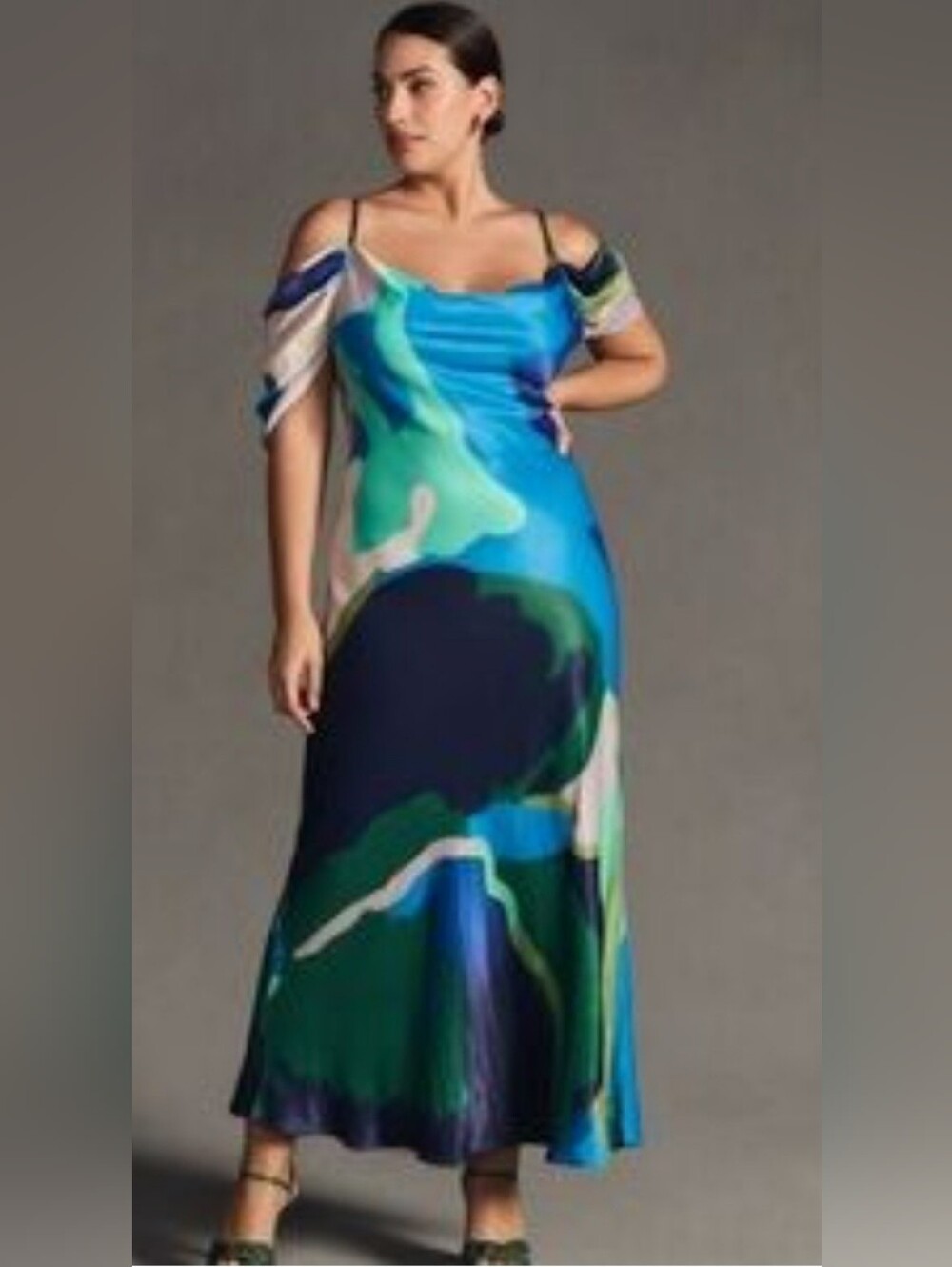 Sz XL Petite - Bl-nk Painterly Off-Shoulder Long Dress